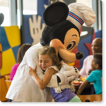 A new picture of the Character Dining section, where Mickey is now dressed as a chef, does not get squished in mobile.