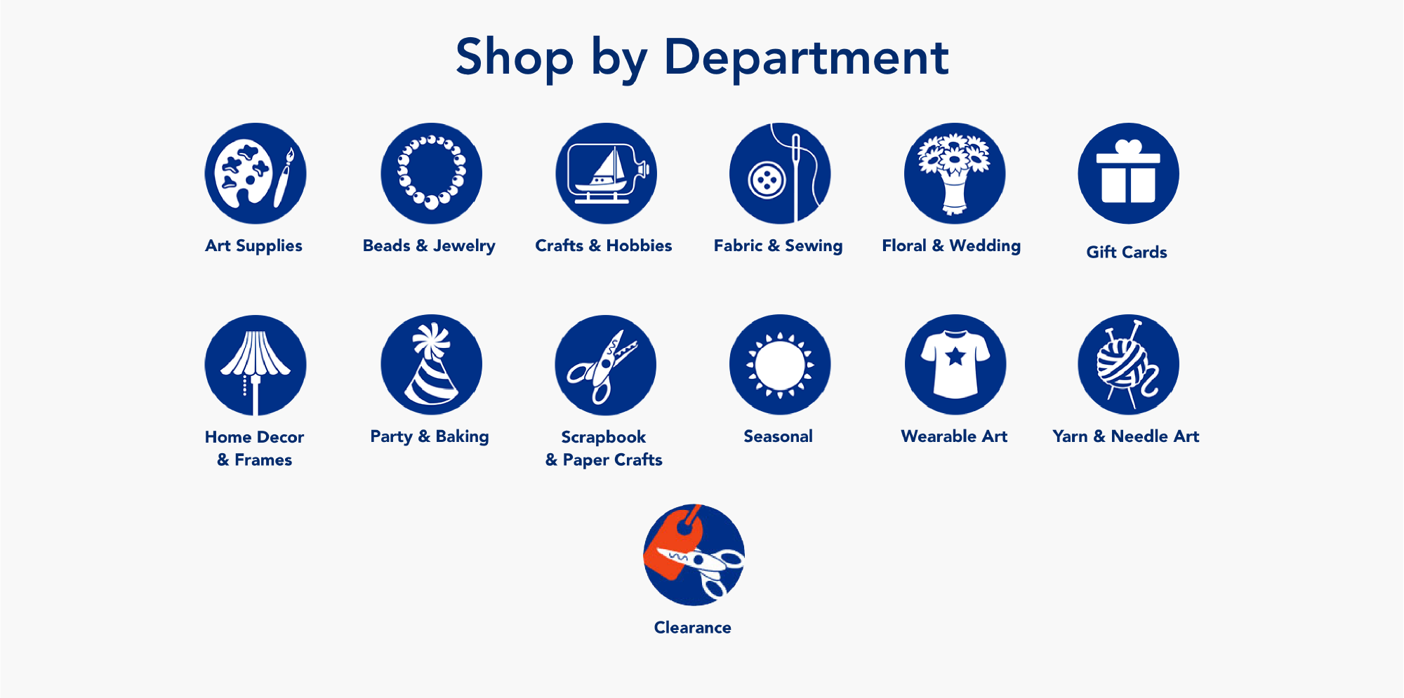 Simplified Departments section using icons instead of pictures.